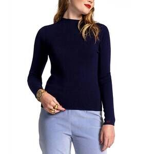NEW FRANCES VALENTINE marie knit mock neck long sleeve sweater top in navy